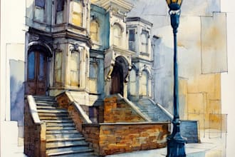 draw original watercolor landscape or architecture art
