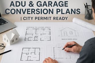 design garage conversion, adu, jadu, deck, and architectural plans