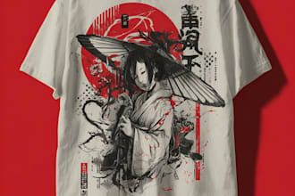 make a japanese t shirt illustration