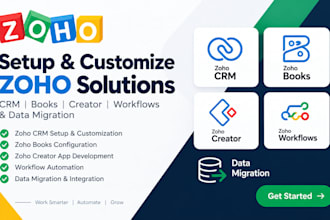 setup zoho CRM  zoho books automation zoho creator workflows and data migration