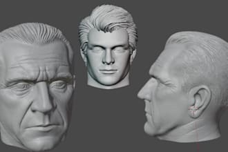sculpt a detailed 3d head bust, helmet, 3d miniature for 3d printing