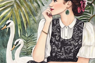 create interior illustration with watercolour or marker