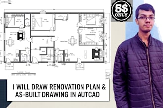 draw renovation plan and as built drawing in autocad