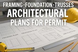 draft framing plan, foundation plan, trusses plan, architectural plan for permit