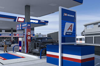 recreate 3d filling station ,gas station, fuel stations, 3d cgi petrol station