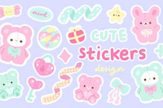 draw custom cute kawaii sticker designs, cartoon character emoticons for you
