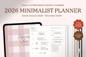 custom 2026 calendar, planner, journal, hyperlinked planner, budget spreadsheet