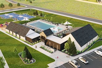 create stunning 3darchitectural render of your clubhouse,resort,community center