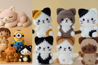 create soft custom plush toy, crochet doll, or stuffed animal, amigurumi design