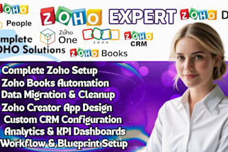 setup zoho CRM, zoho one, zoho books, zoho site, and workflow automations