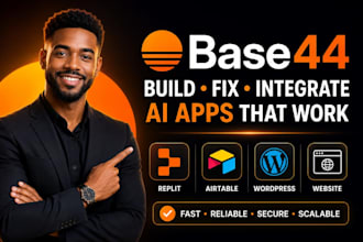 build base44 ai app, fix base44 bugs, replit and wordpress integration
