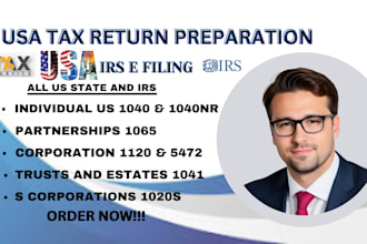 prepare and efile US tax forms 1040,1120,1065, 5472,amendments and extensions
