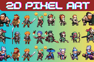 design 2d pixel art character sprite sheet 8 16 bit character pixel art prop