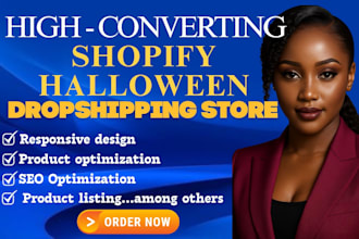 design fully optimized halloween shopify dropshipping store with product listing