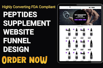 build peptide website funnel, research peptides  landing page supplement website