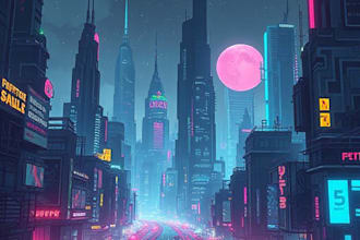 draw illustration of futuristic cyberpunk city