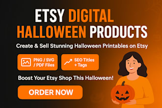 create SEO optimized etsy halloween digital products listings and descriptions