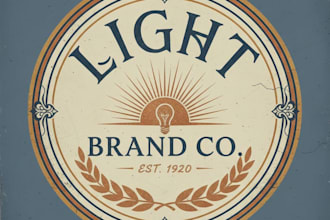 design a vintage light brand logo with classic elegance and bright charm