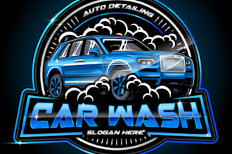 auto detailing and car wash logo design