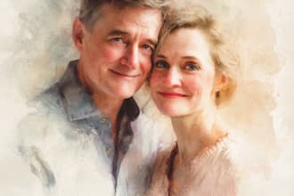 draw a watercolor couple portrait