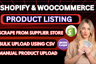 scrape shopify product upload woocommerce products listing CSV import manual