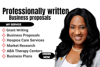 provide grant writing business plans, proposals, and market research for startup