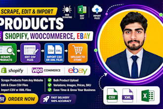 add scrape products edits CSV or import CSV XML files on shopify wocommerce ebay