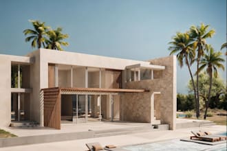 luxury beach villa design,elevation plan render, backyard rendering,pool design