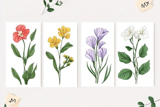 draw botanical illustration of flower illustration, plant illustration, and logo
