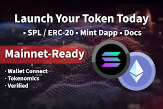launch your token , mint dapp solana spl or erc 20 with landing page
