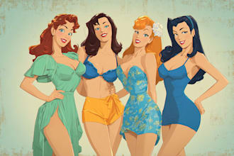 draw characters, ocs, cartoon pinup style