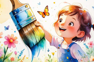 paint watercolor children book art in a cute storybook style
