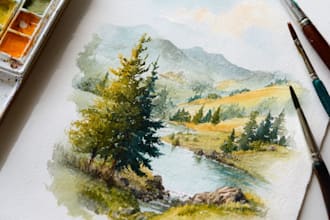 draw a watercolor landscape illustration