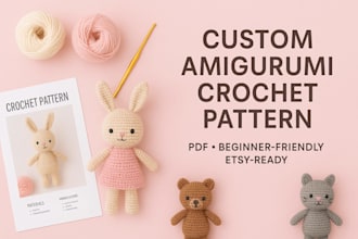 design a custom amigurumi plush toy crochet pattern with instruction and picture