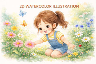 hand drawn watercolor childrens book illustration