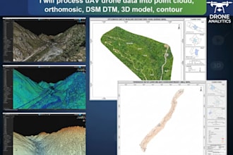 process uav drone data into point cloud, orthomosaic, dsm dtm, 3d model, contour