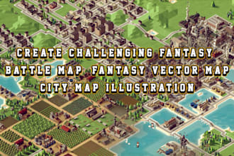 create challenging fantasy battle map, fantasy vector map, city map illustration