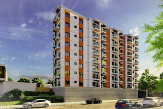 revit 3d residential complex,balcony exterior design,facade render,real estate