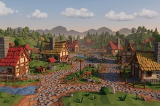 create low poly 3d environment or game scene optimized for unity and unreal