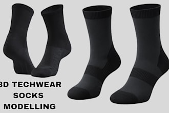 do 3d model and rendering of techwear socks, soccer socks, custom sport socks