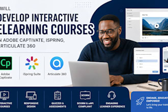 develop interactive elearning course in adobe captivate, ispring, articulate 360