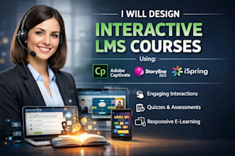 design interactive lms courses using adobe captivate, storyline 360, ispring