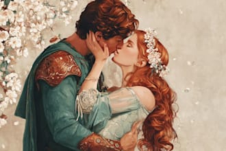design a custom illustrated romance book cover for amazon KDP ebook cover desig