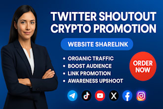 twitter shoutout website crypto promotion to 20m active  audiences