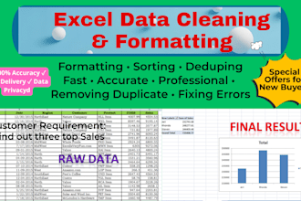clean up messy excel data for local shops and businesses