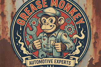 design a vintage grease monkey logo with retro automotive vibes