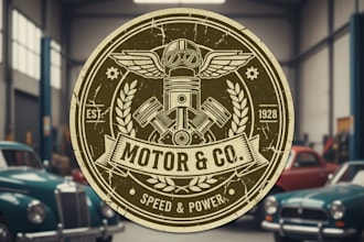 design a vintage motor logo with classic automotive and motorcycle vibes