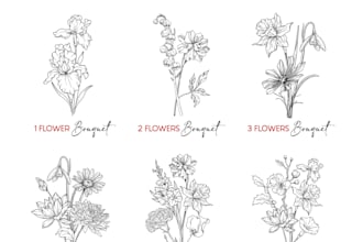 custom birth flower bouquet line art
