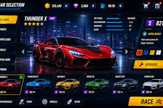 make professional racing game menus and hud
