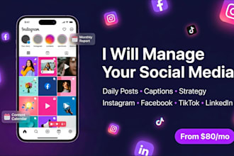 manage your social media accounts with daily posts, captions,engagement strategy
